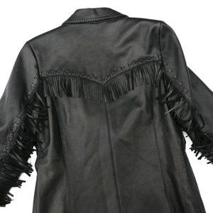Cripple Creek Genuine Leather Jacket Coat Fringe Western Black Silver Buttons